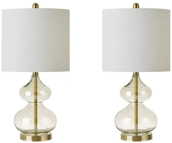 Gracie Mills Anibal Modern Curved Glass and Metal Base Table Lamps Set of 2