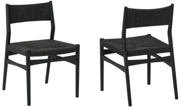 Rie Dining Side Chair Set of 2, Danish Inspired Panel Backrest, Black Woven - Benzara