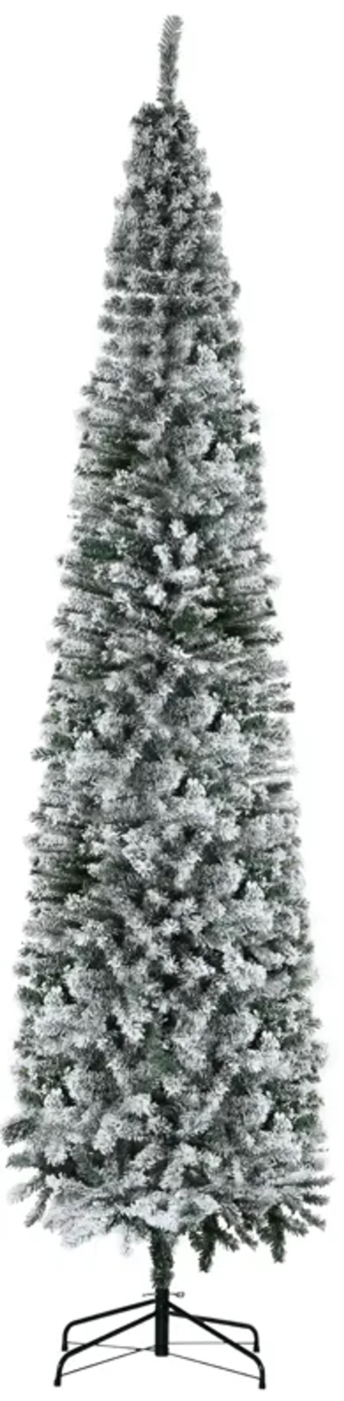 9' Artificial Snow Flocked Christmas Holiday Pencil Tree Winter Xmas Decoration