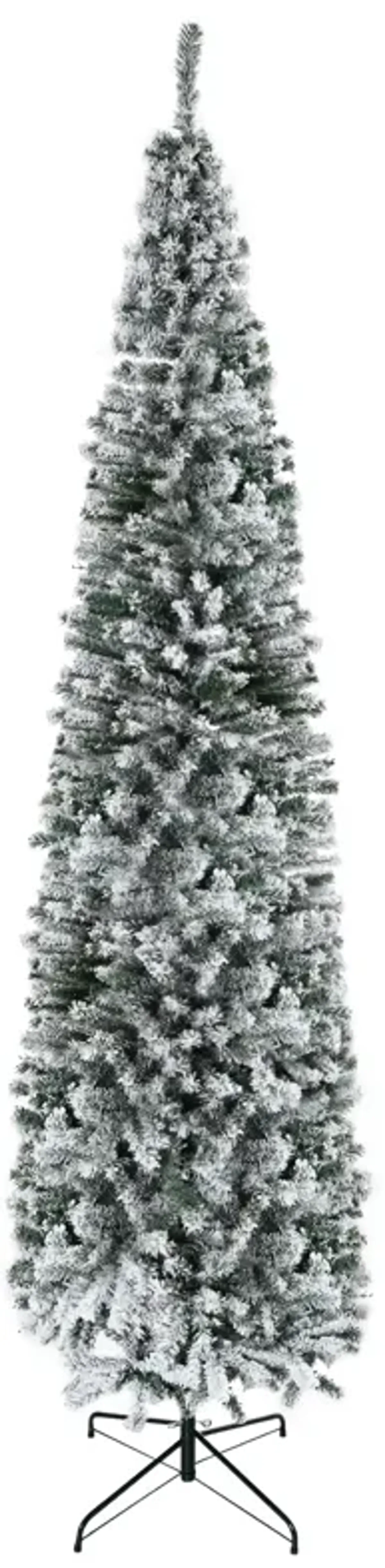 9' Artificial Snow Flocked Christmas Holiday Pencil Tree Winter Xmas Decoration