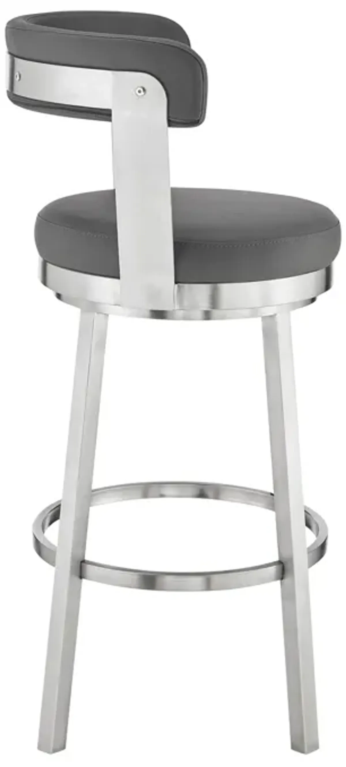 Bryant  Counter Height Swivel Bar Stool in Brushed Stainless Steel Finish and Gray Faux Leather