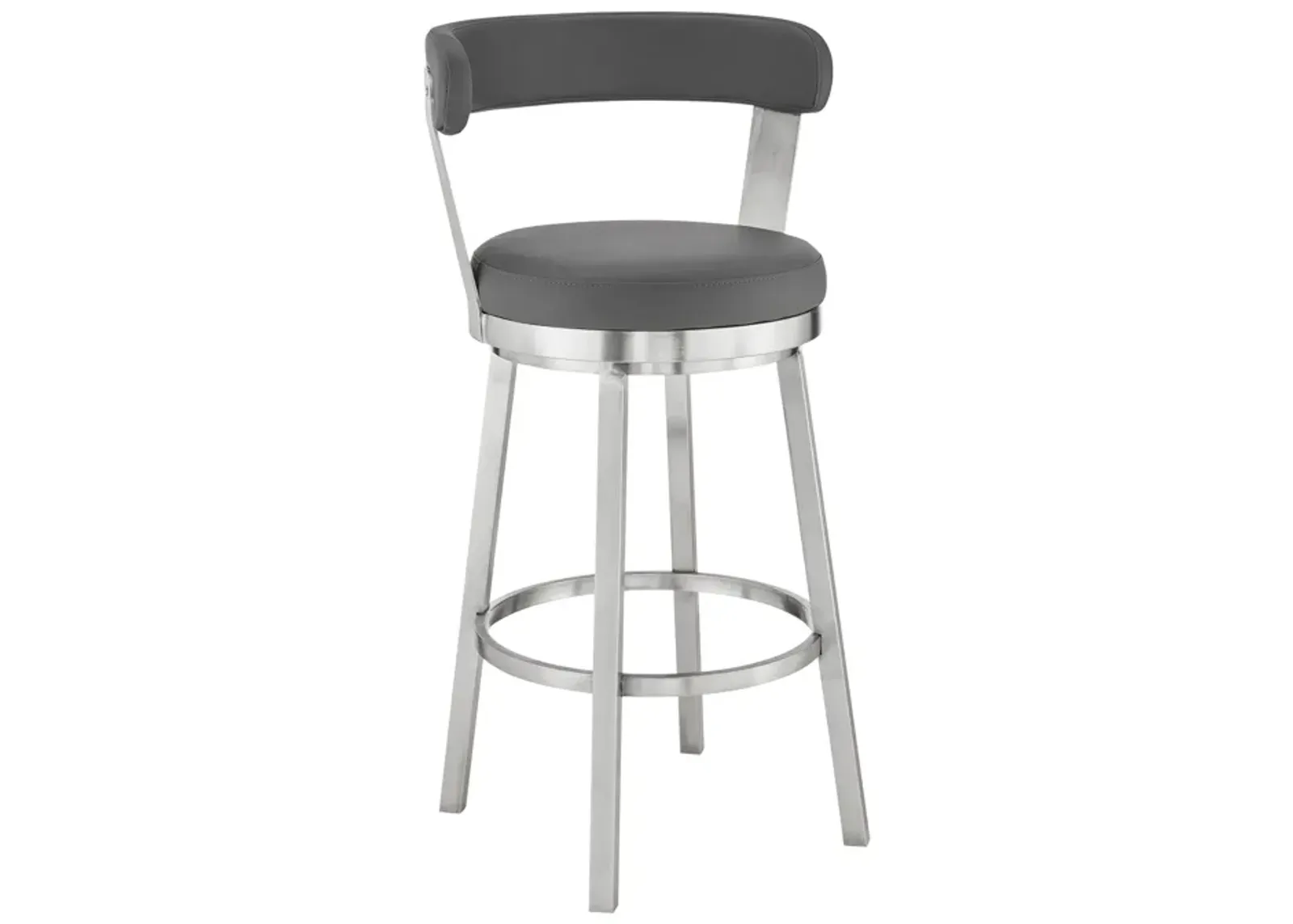 Bryant  Counter Height Swivel Bar Stool in Brushed Stainless Steel Finish and Gray Faux Leather