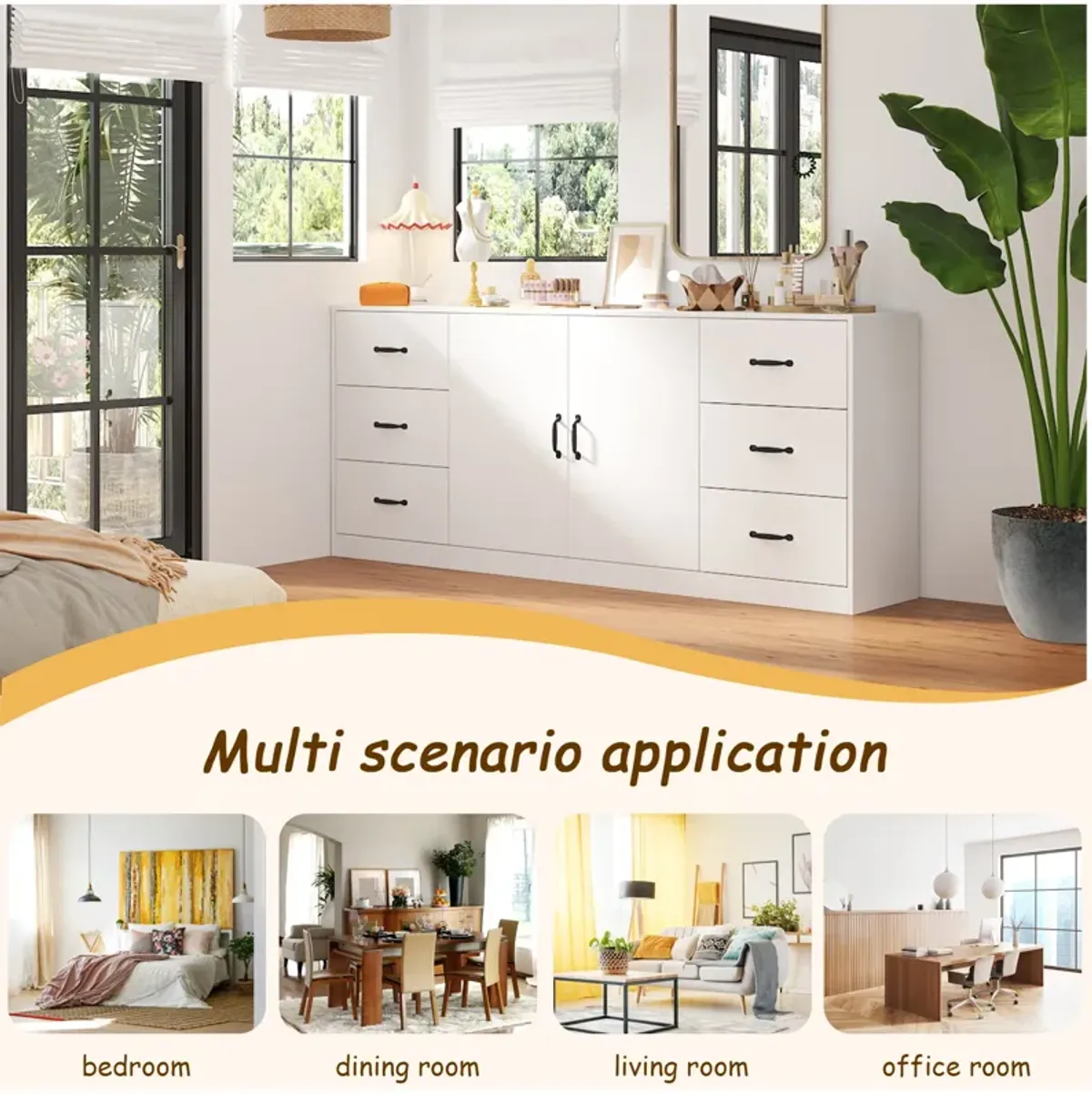 FUFU&GAGA 6-Drawer Storage Dresser with Double-Door Cabinet (70.9" W x 31.5" H x 15.7" D), White