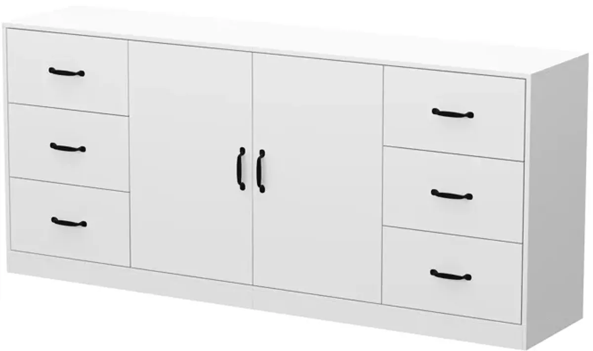 FUFU&GAGA 6-Drawer Storage Dresser with Double-Door Cabinet (70.9" W x 31.5" H x 15.7" D), White