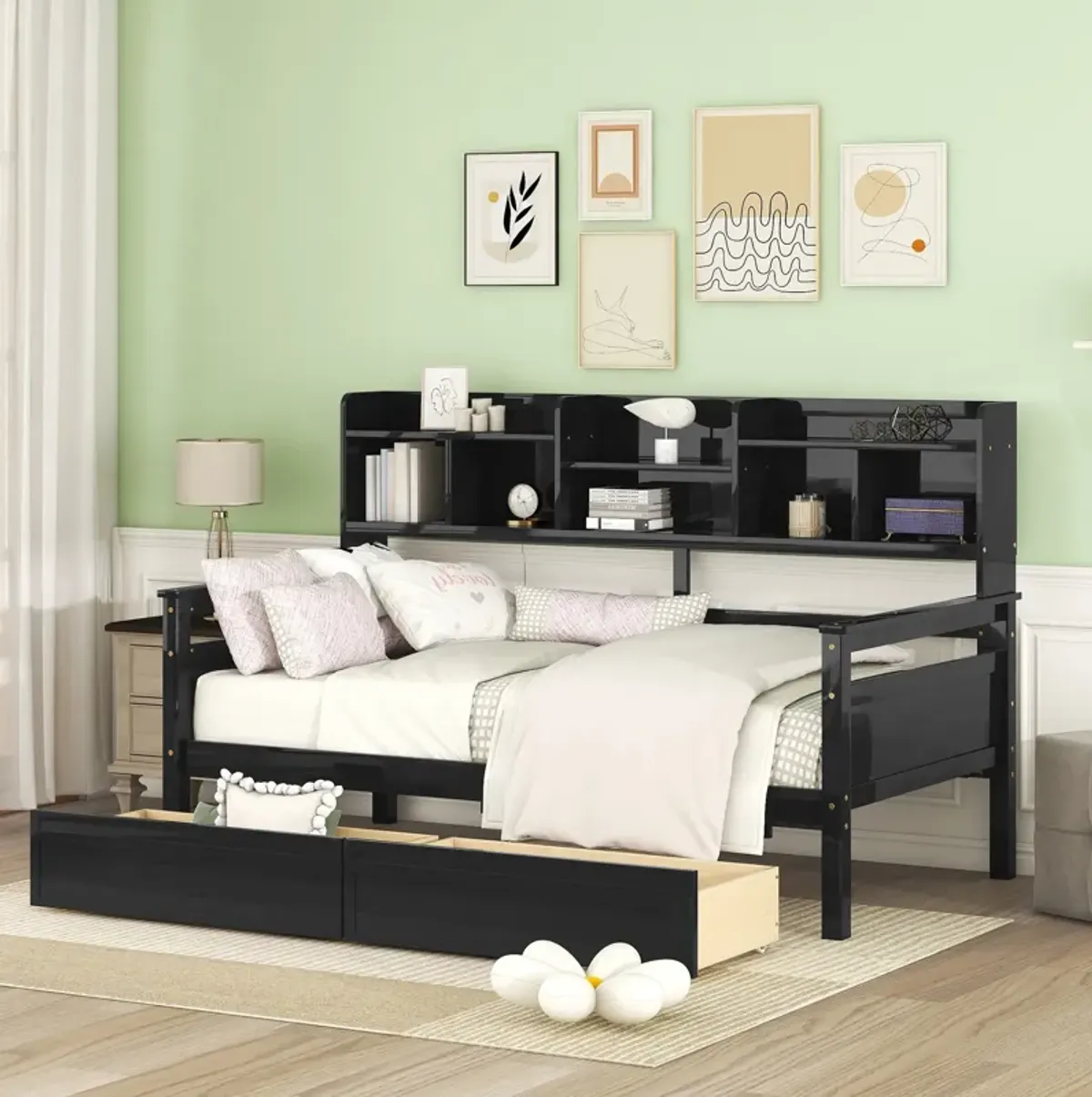 Merax Modern Daybed Bed with  Storage Shelves