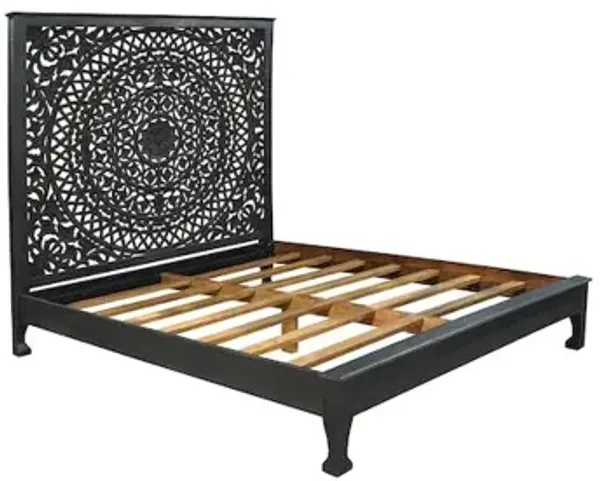 Taran Designs Auden Floral Carved Solid Wood King Panel Bed