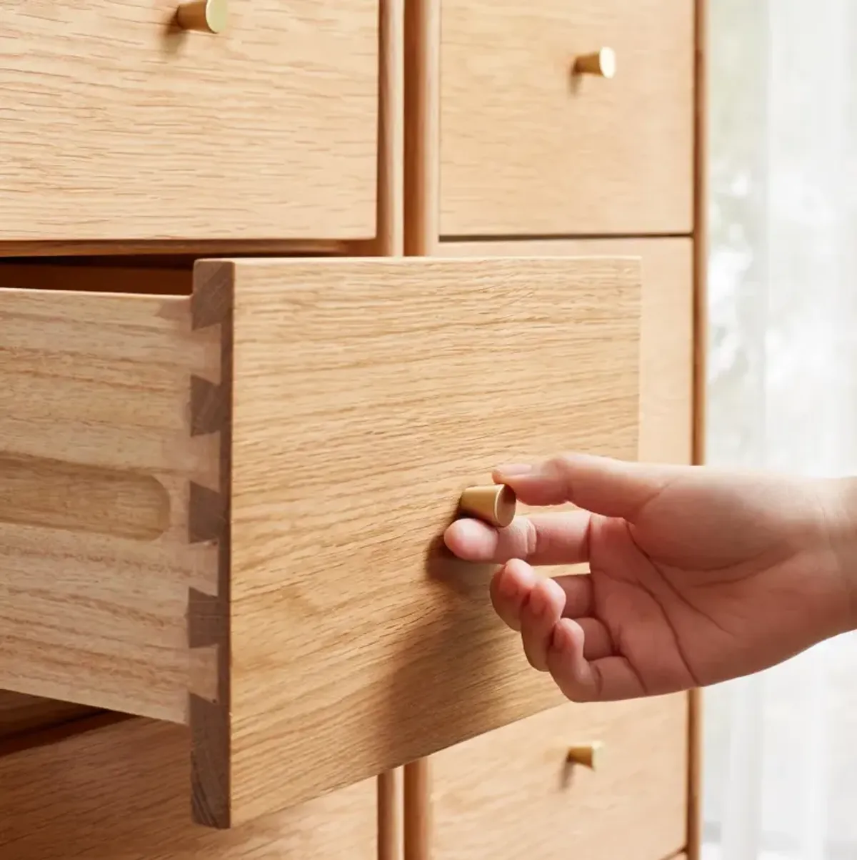 Oak Bedside Storage Cabinet - Free-Standing, Four Drawers