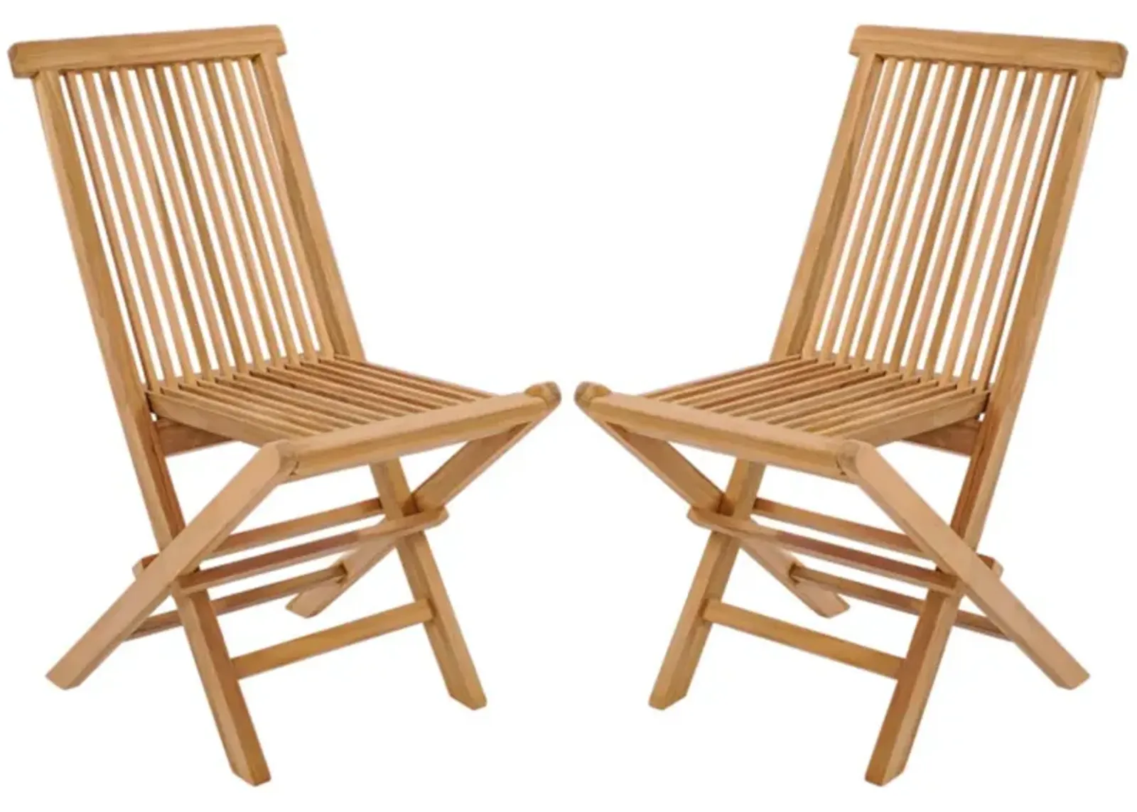 Hivvago Set of 2 Teak Patio Folding Chairs with High Back and Slatted Seat