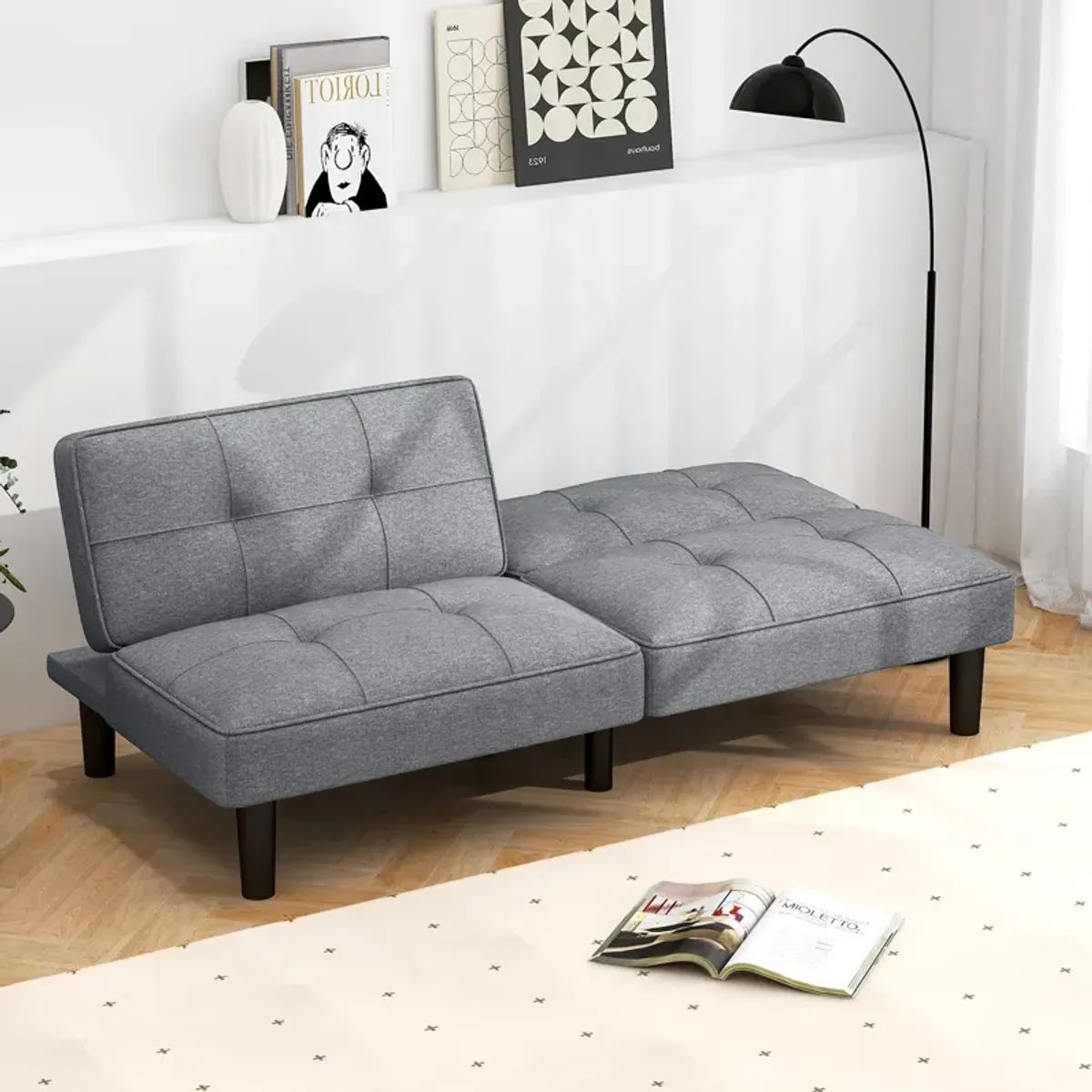 6-Position Adjustable Convertible Folding Futon Sofa Bed for Small Spaces