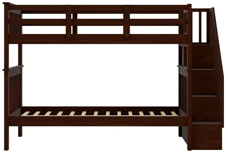 Stairway Twin-Over-Twin Bunk Bed With Storage And Guard Rail For Bedroom, Dorm