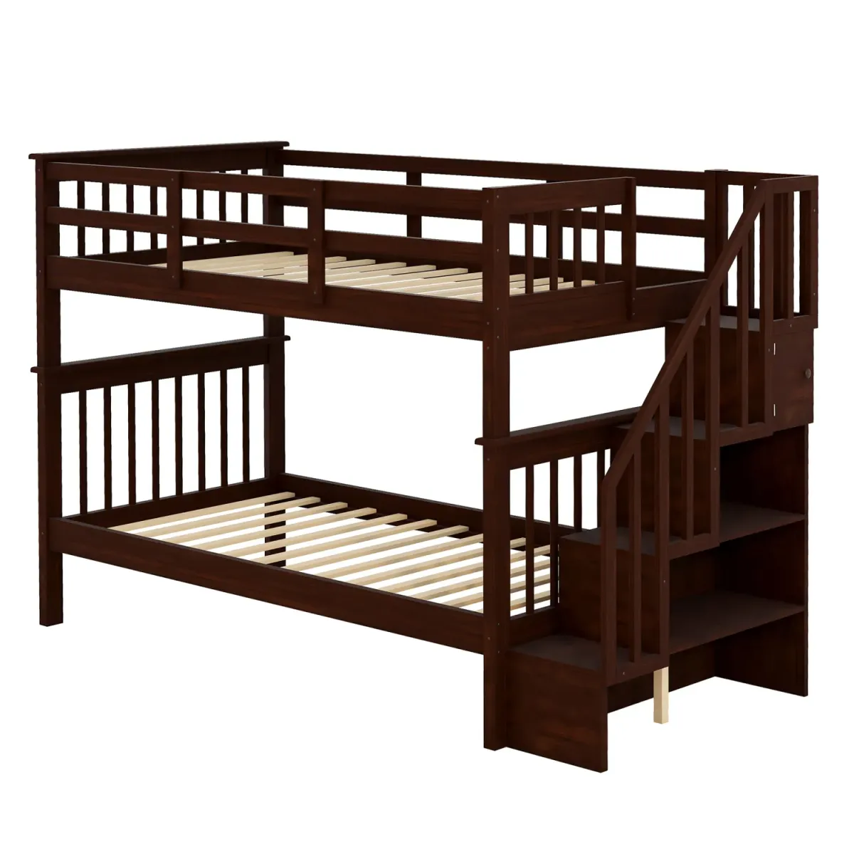 Stairway Twin-Over-Twin Bunk Bed With Storage And Guard Rail For Bedroom, Dorm