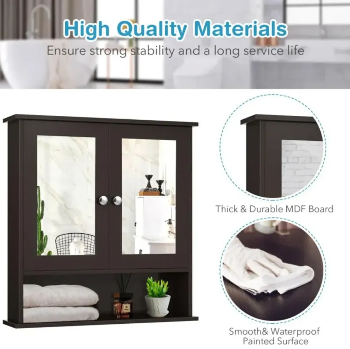 Hivvago Double Door Wall-Mounted Bathroom Mirror Cabinet with Storage Shelf