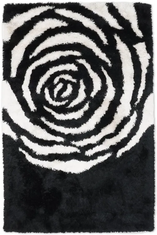 RUGSOTIC CARPETS HAND TUFTED SHAG POLYESTER ECO-FRIENDLY AREA RUGS  - 6'x9', Rectangle, Black White, Floral Modern Design, High Pile Thick Handmade Anti Skid Rugs for Living Room K00006
