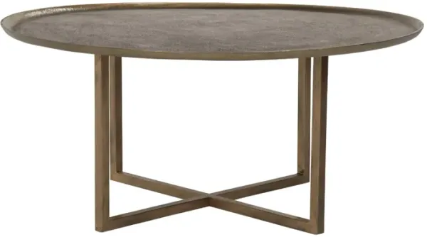 Rexi 40 Inch Aluminum Coffee Table, Round Tray Top, Bronze-Benzara