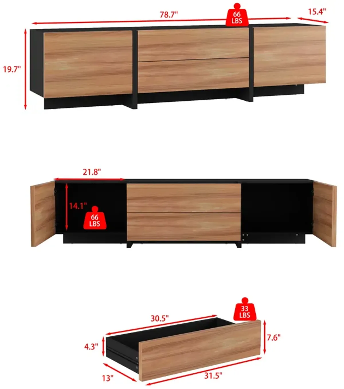 FUFU&GAGA Modern TV Stand with Storage Cabinets & Drawers, 78.7" Entertainment Center for Living Room, (78.7" W x 19.7" H x 15.4" D), Brown
