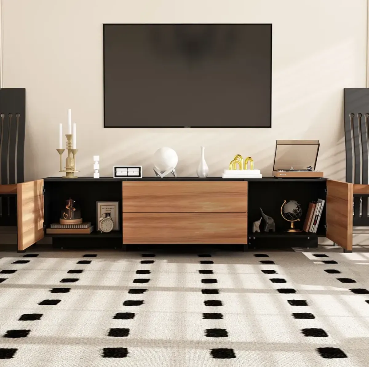 FUFU&GAGA Modern TV Stand with Storage Cabinets & Drawers, 78.7" Entertainment Center for Living Room, (78.7" W x 19.7" H x 15.4" D), Brown