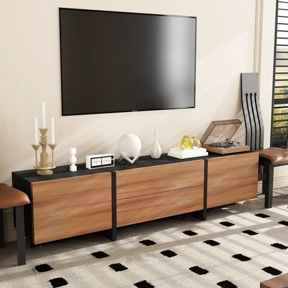 FUFU&GAGA Modern TV Stand with Storage Cabinets & Drawers, 78.7" Entertainment Center for Living Room, (78.7" W x 19.7" H x 15.4" D), Brown