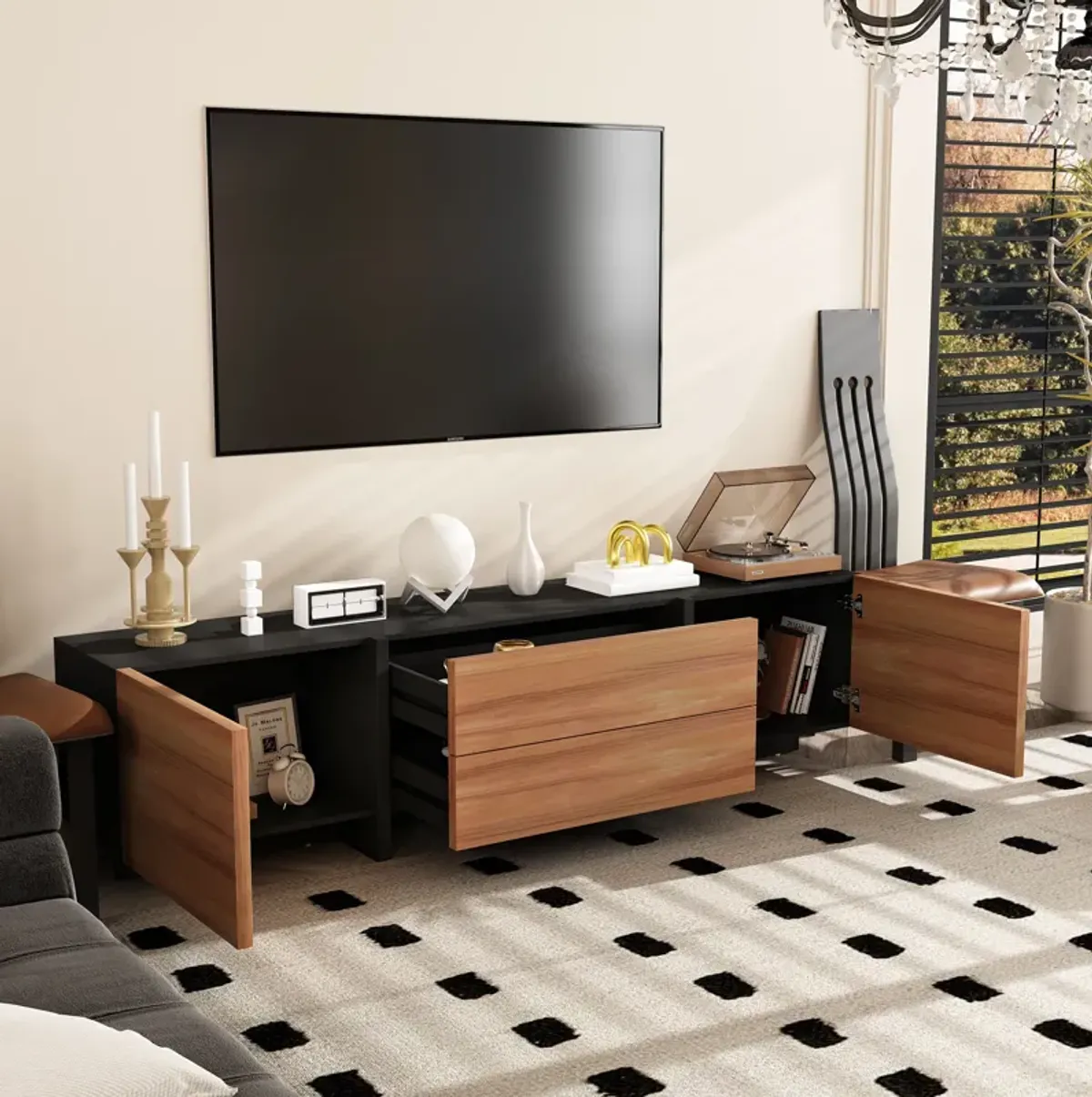 FUFU&GAGA Modern TV Stand with Storage Cabinets & Drawers, 78.7" Entertainment Center for Living Room, (78.7" W x 19.7" H x 15.4" D), Brown