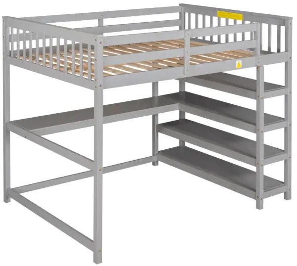 Whisen Elegant Design Full Size Loft Bed with Storage Shelves and Desk