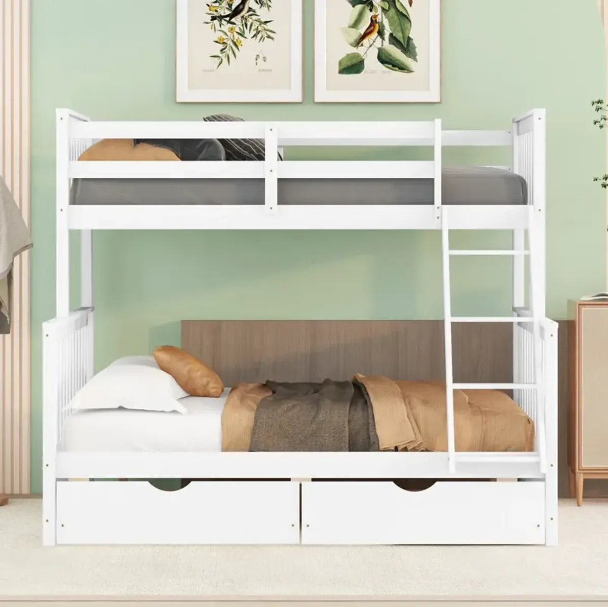 Twin-Over-Full Bunk Bed With Ladders And Two Storage Drawers