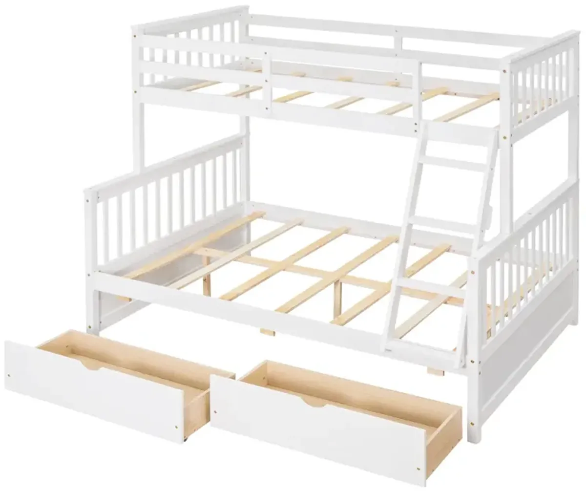 Twin-Over-Full Bunk Bed With Ladders And Two Storage Drawers