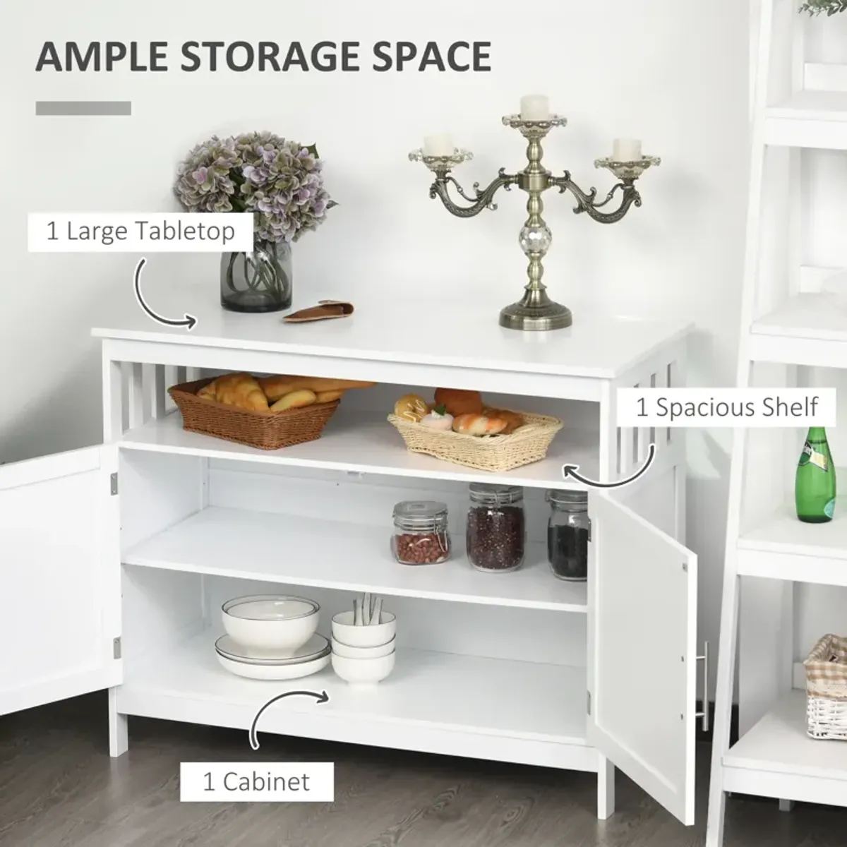 Wood Console Hutch with Multi-Tier Shelf and 2 Layer Cabinet for Dining Room