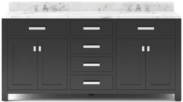 Madison 72 In. Double Sink Carrara White Marble Countertop Bath Vanity in Espresso