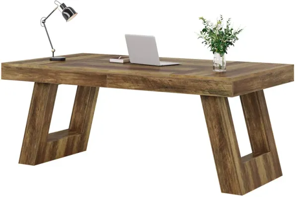 Tribesigns 63 Inches Wood Executive Desk, Large Home Office Computer Desk with Double Pedestal, Industrial Study Writing Table, Business Workstation for PC Laptop, Rustic Brown