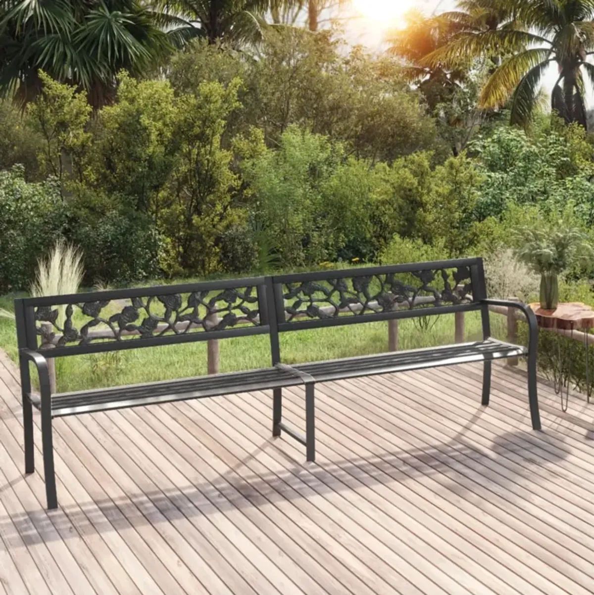 vidaXL Twin Patio Bench 96.9" Black Steel