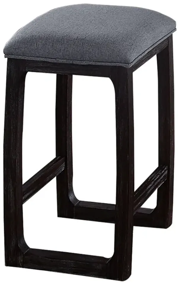 Wooden Counter Height Stool with Fabric Upholstered Seat, Gray and Brown-Benzara
