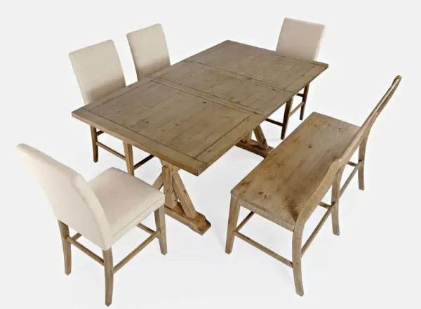 Jofran Solid Pine 78 Six-Piece Counter Height Dining Set with Bench and Slat Stools