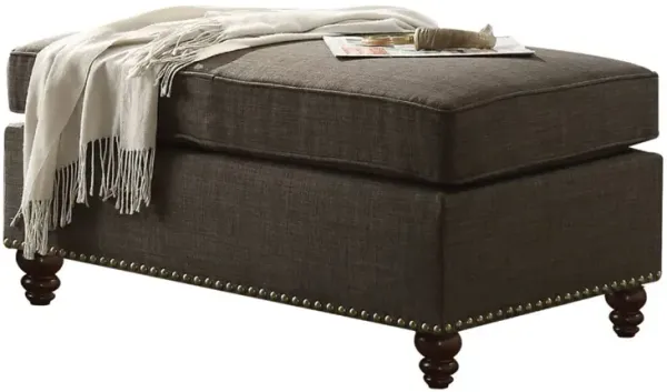 Charcoal Linen Ottoman with Nailhead Trim