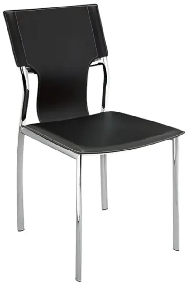 Black Leather Side Chair W/Chrome Legs, Set Of 4