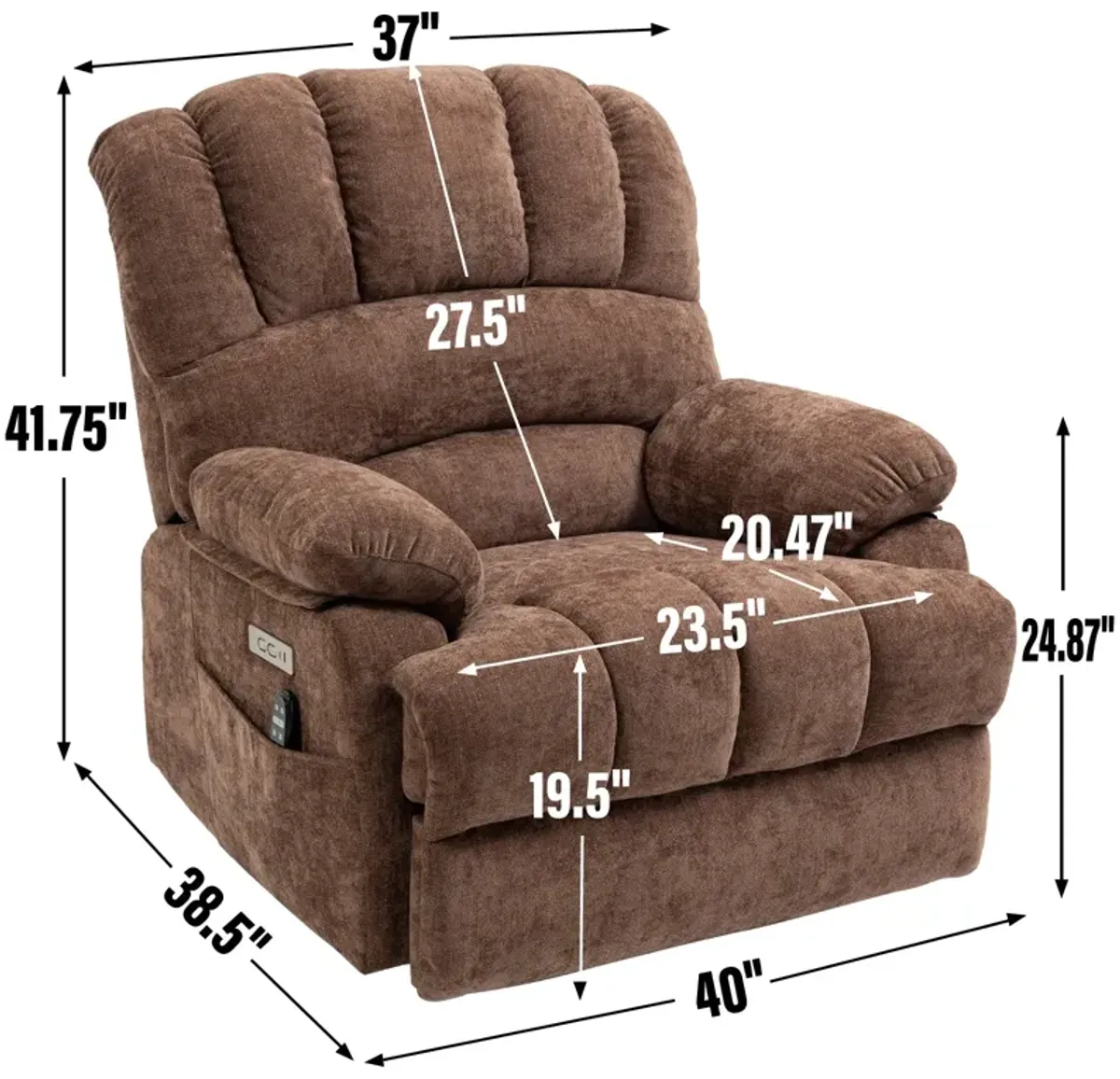 Mondawe 23" Seat Width and High Back Large Size Chenille Power Lift Recliner Chair with 8-Point Vibration Massage and Lumbar Heating