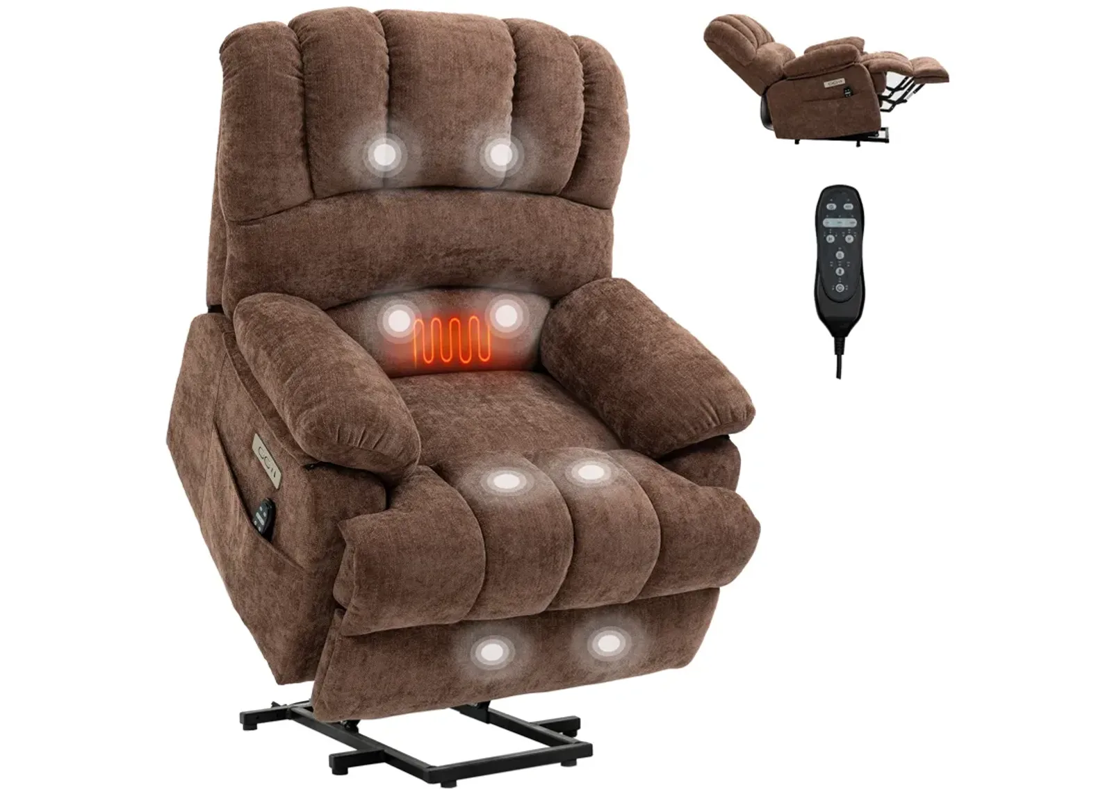 Mondawe 23" Seat Width and High Back Large Size Chenille Power Lift Recliner Chair with 8-Point Vibration Massage and Lumbar Heating