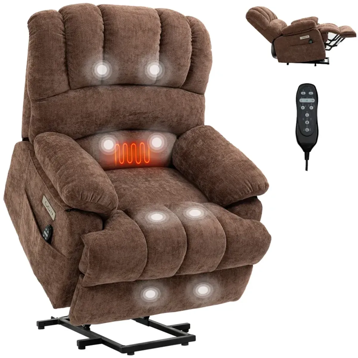 Mondawe 23" Seat Width and High Back Large Size Chenille Power Lift Recliner Chair with 8-Point Vibration Massage and Lumbar Heating