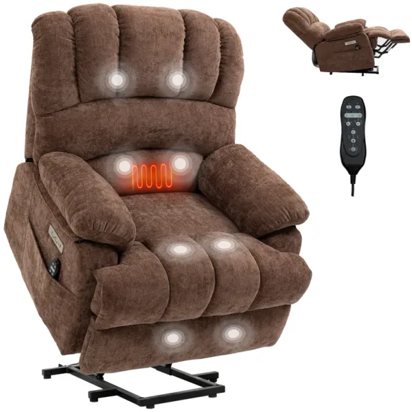 Mondawe 23" Seat Width and High Back Large Size Chenille Power Lift Recliner Chair with 8-Point Vibration Massage and Lumbar Heating