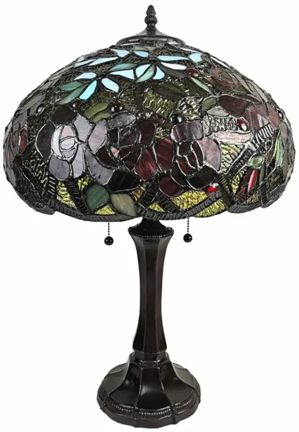 Hivvago 24" Dark Brown Metal Two Light Candlestick Table Lamp With Red Dome Shade