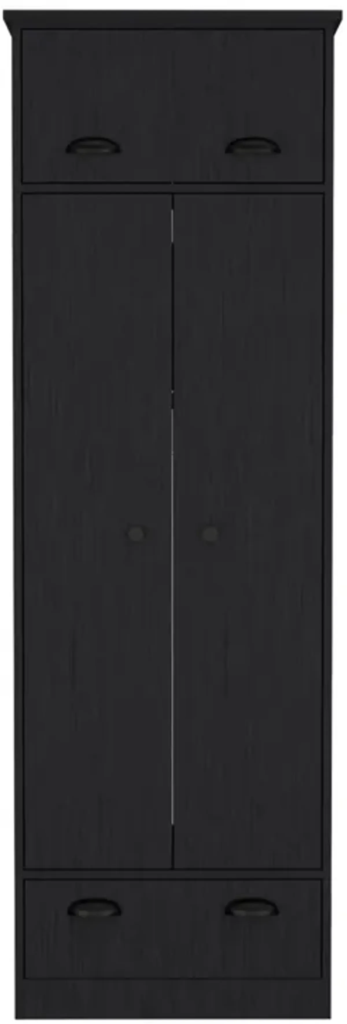 Falkland Armoire with 1 Drawer and 1 Hinged Drawer with Handles -Black