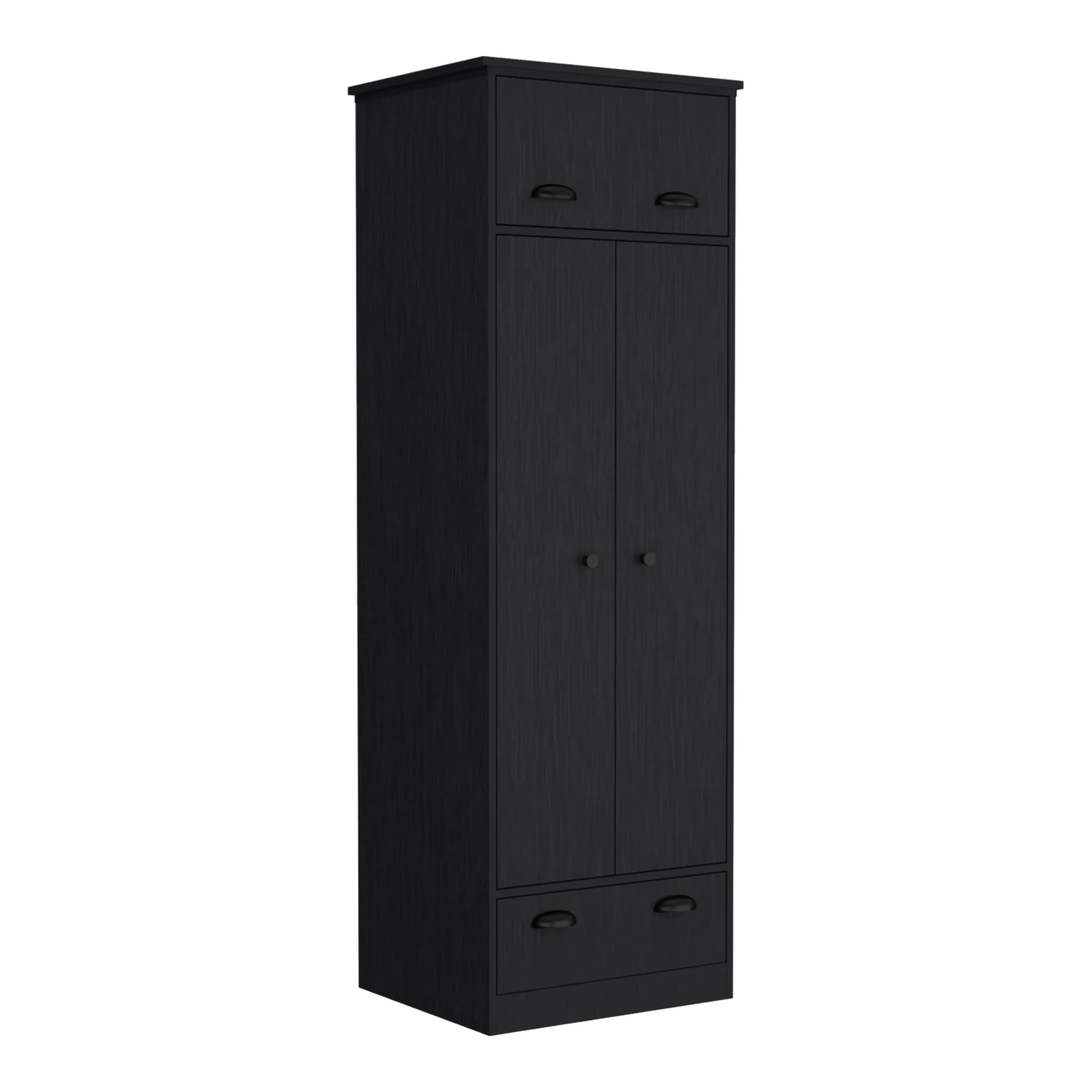 Falkland Armoire with 1 Drawer and 1 Hinged Drawer with Handles -Black