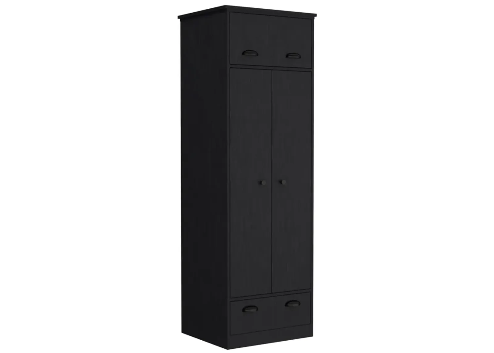 Falkland Armoire with 1 Drawer and 1 Hinged Drawer with Handles -Black