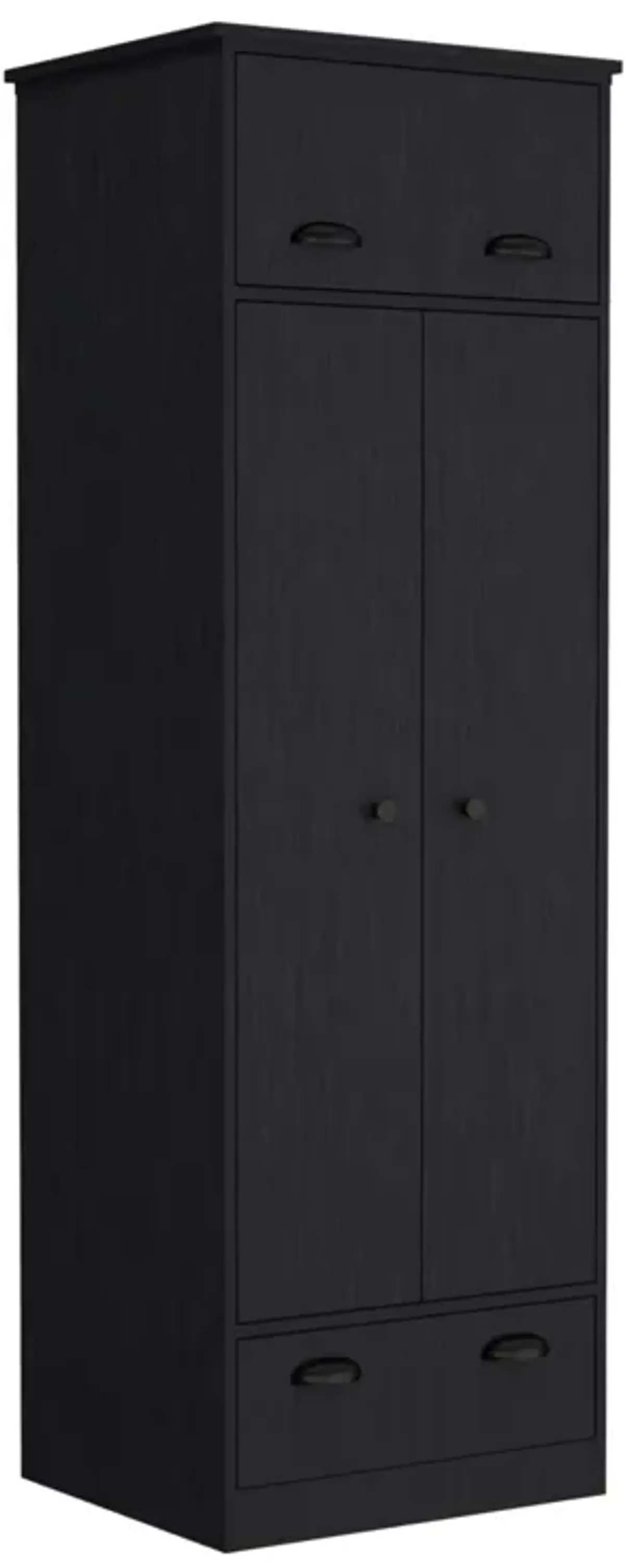 Falkland Armoire with 1 Drawer and 1 Hinged Drawer with Handles -Black