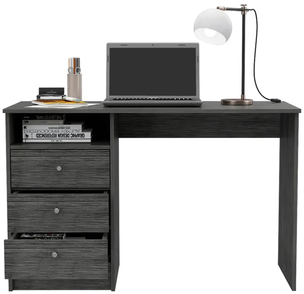 Andalucia 3 Drawer Computer Desk, One Shelf -Smokey Oak