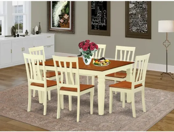 7 Pc Dining set with a Kitchen Table and 6 Wood Kitchen Chairs in Buttermilk and Cherry