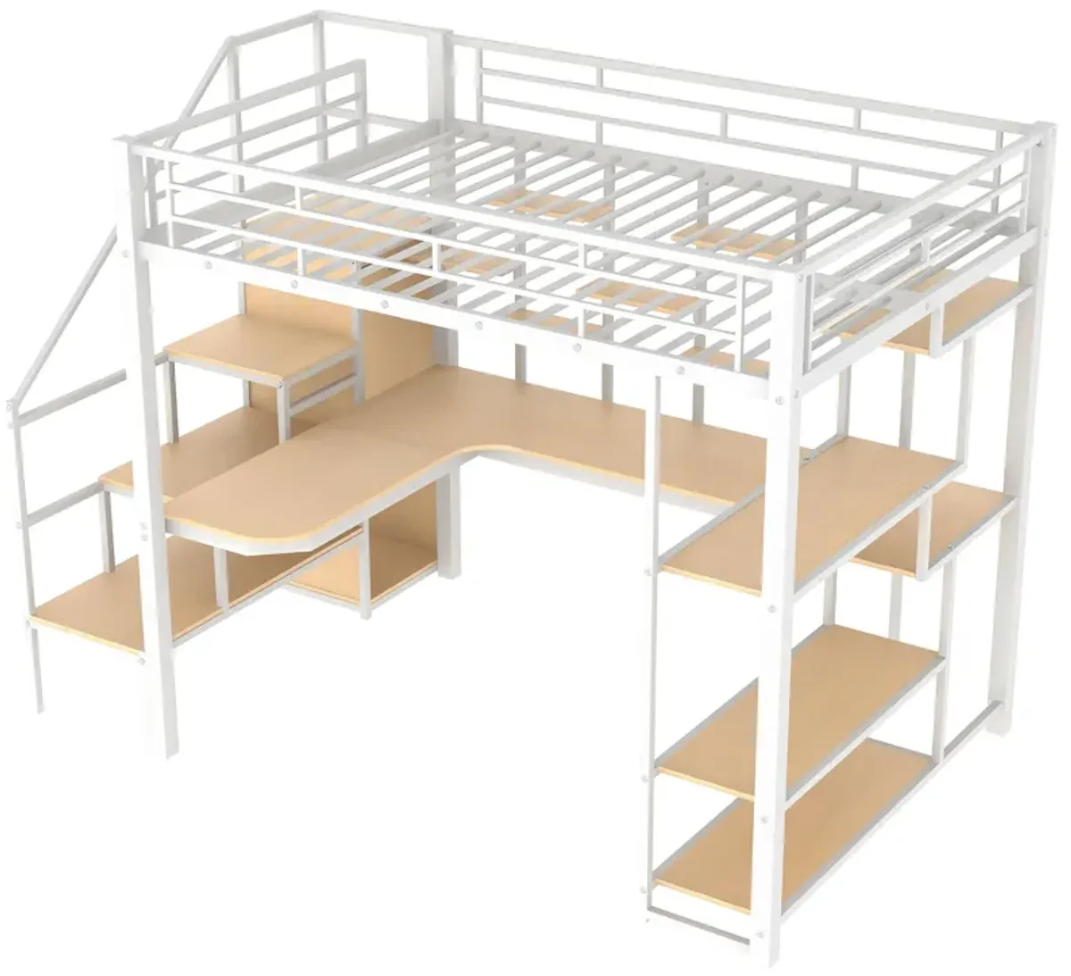 Merax Metal Loft Bed with Storage Staircase