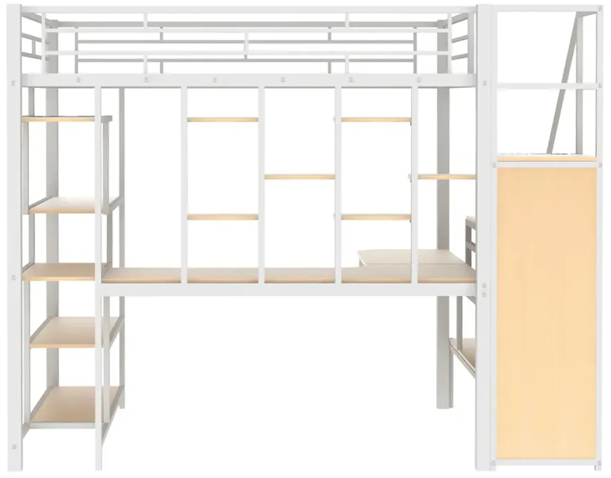 Merax Metal Loft Bed with Storage Staircase