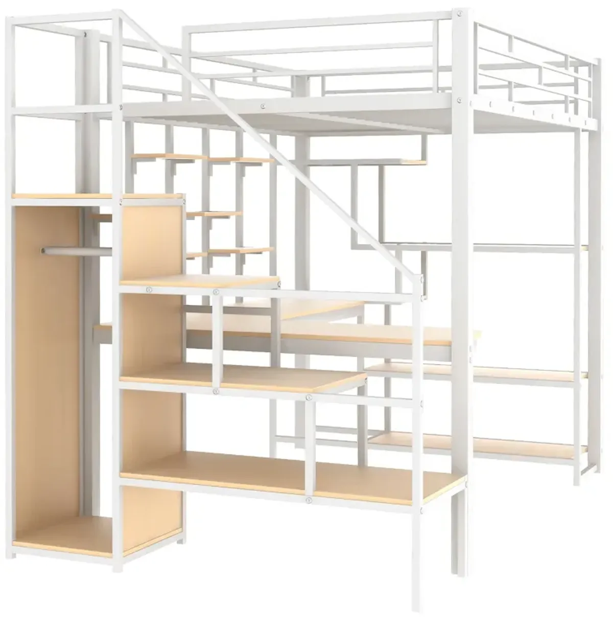 Merax Metal Loft Bed with Storage Staircase