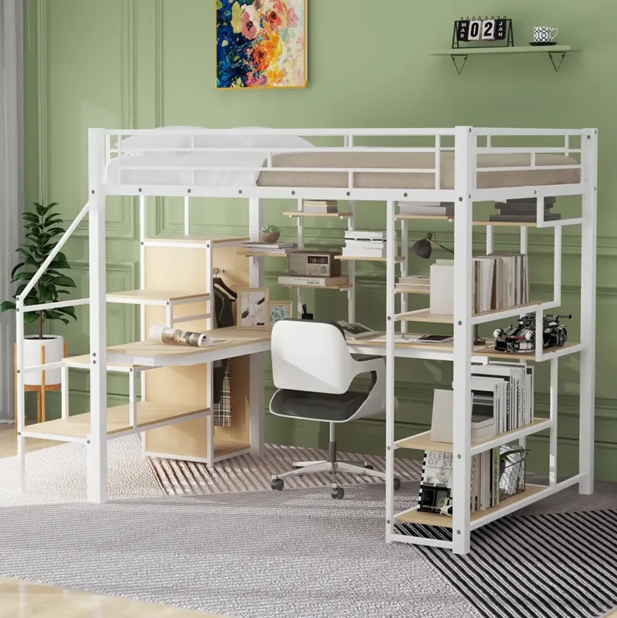 Merax Metal Loft Bed with Storage Staircase