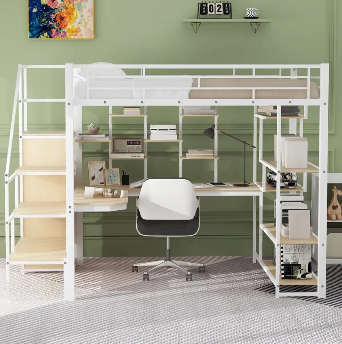 Merax Metal Loft Bed with Storage Staircase