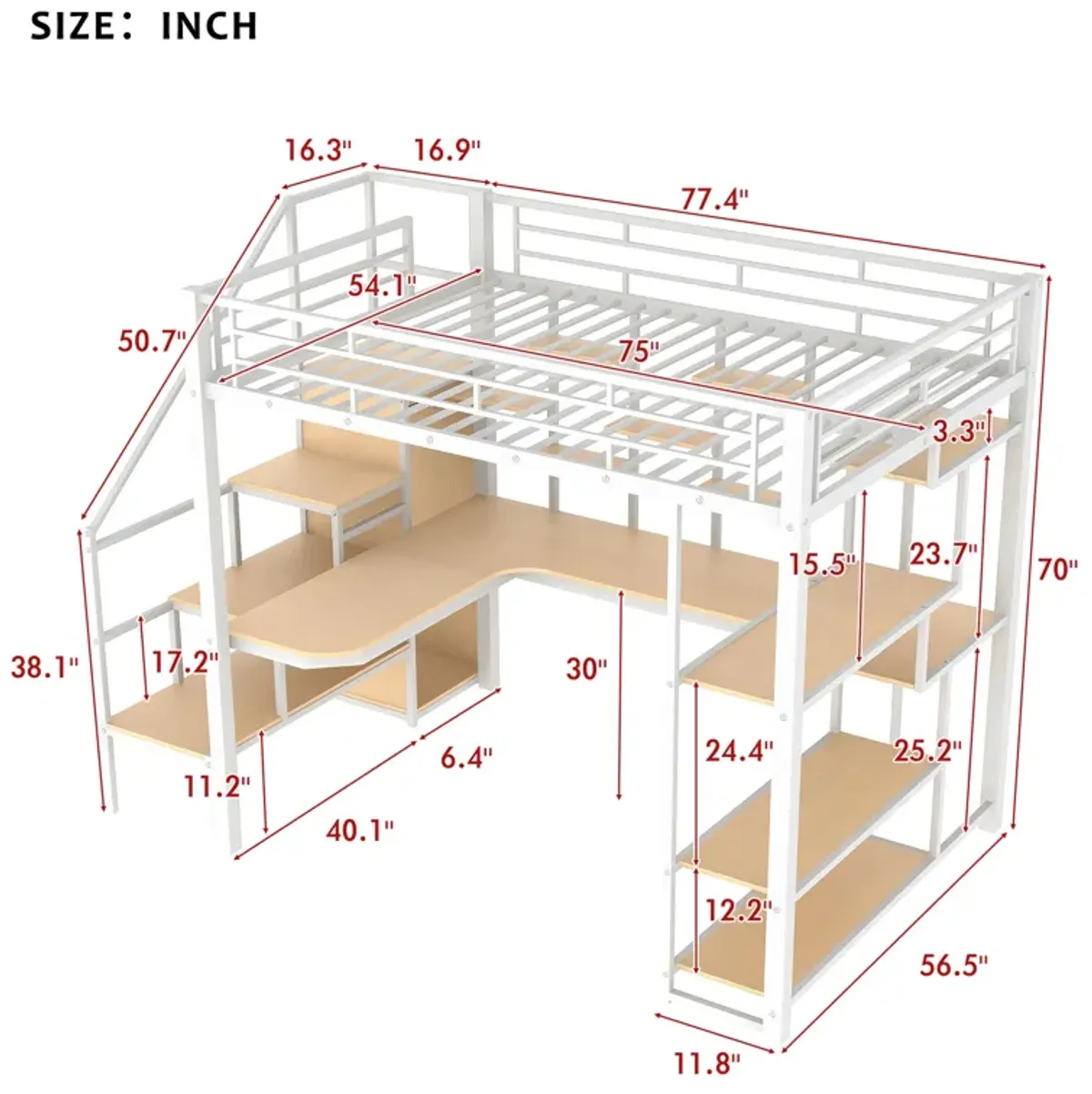 Merax Metal Loft Bed with Storage Staircase